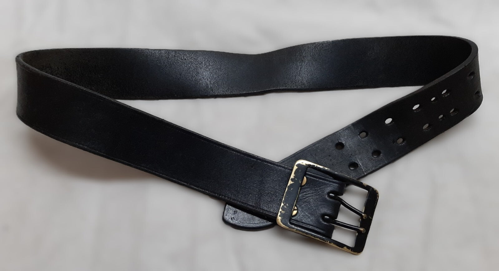 Vintage Leather Belt Solid Brass Double Prong Painted Buckle 1 3/4 Wide Size 36"