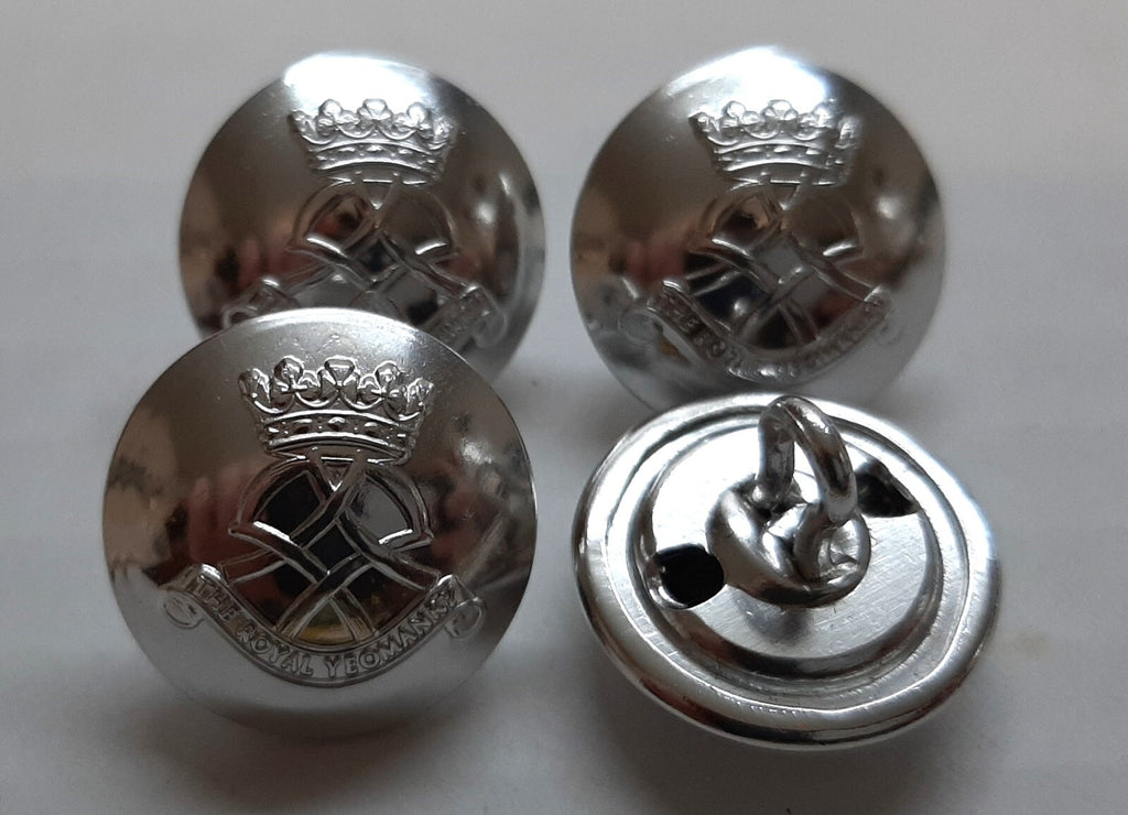 The Royal Yeomanry British Army Insignia Ring Back Silver Buttons Medium 30L X4