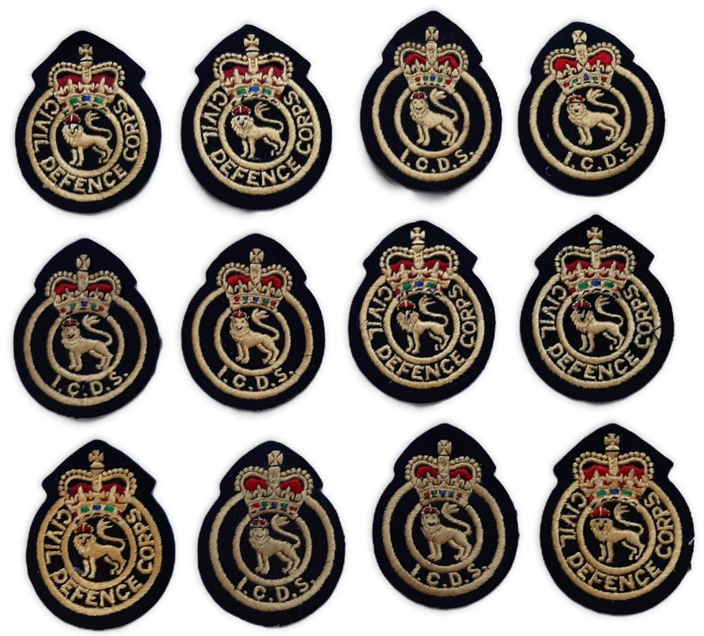 Vintage British Patches Civil Defence Queens Crown Insignia Badges X12
