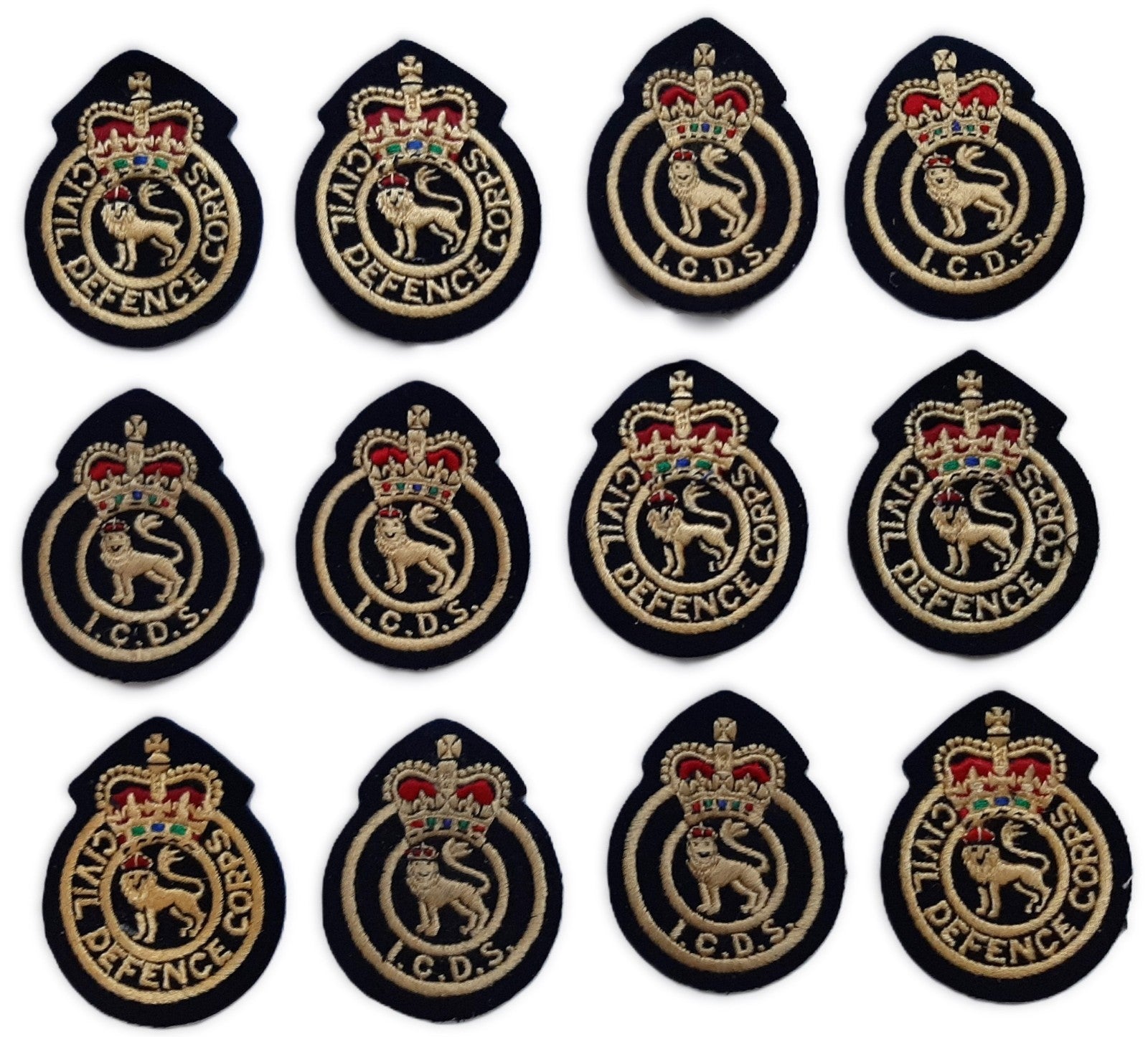 Vintage British Patches Civil Defence Queens Crown Insignia Badges X12