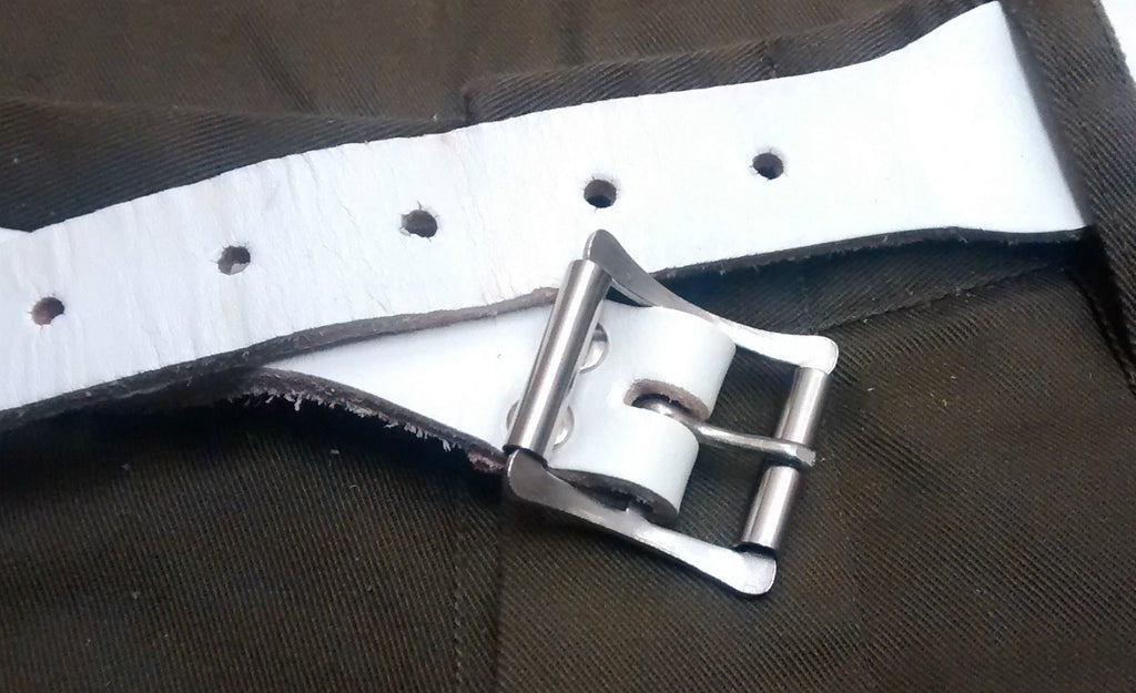 Genuine Vintage Unique Army White Leather XOX Belt -Low Slung Hipster - NEW