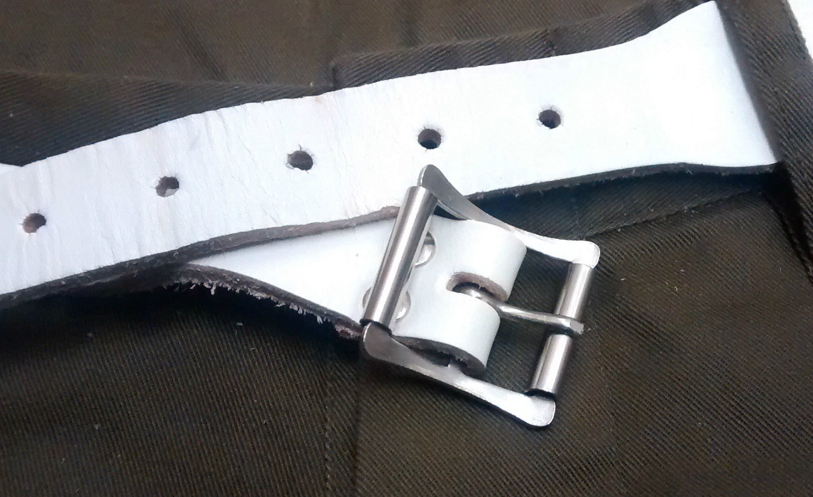 Genuine Vintage Unique Army White Leather XOX Belt -Low Slung Hipster - NEW
