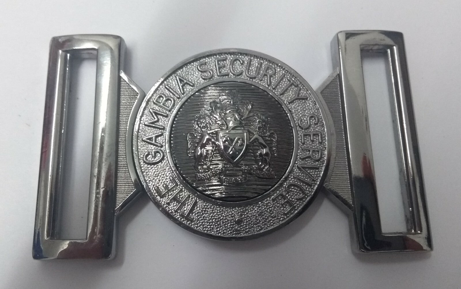 Genuine The Gambia Security Service Insignia Belt Buckle Chrome Locket NEW