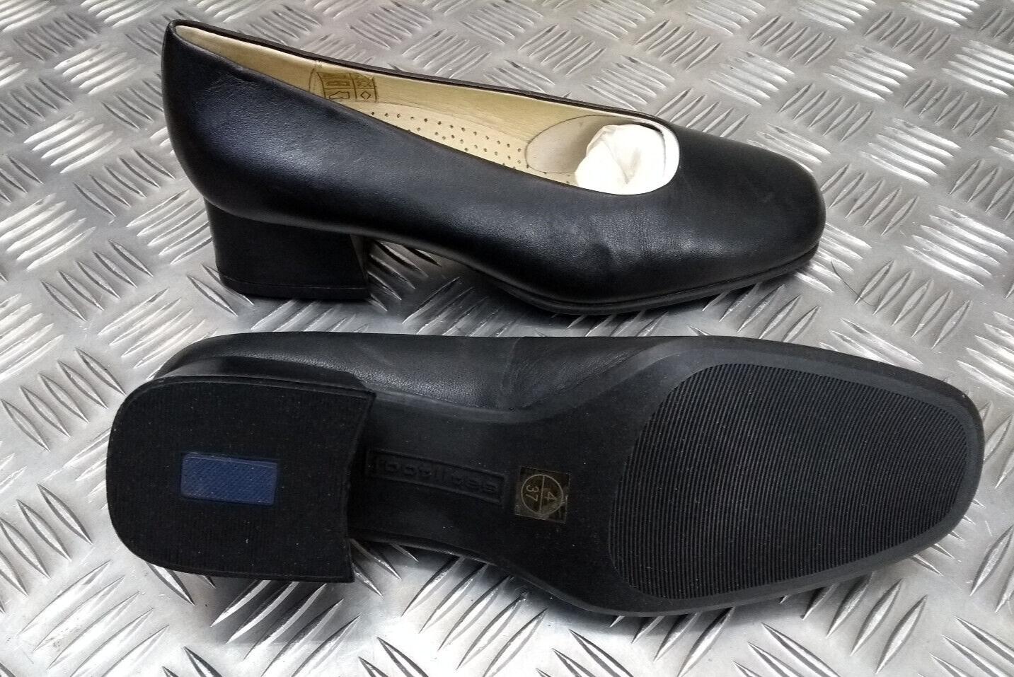 Womens Girls Fenella Leather Med Block Heel Court Shoe Office Work Footlites NEW