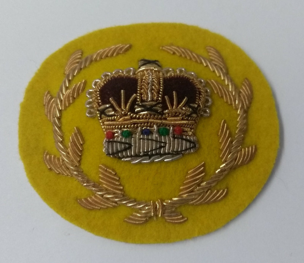 Genuine Vintage British Army Braided RQMS Laurel Crown on Yellow Felt