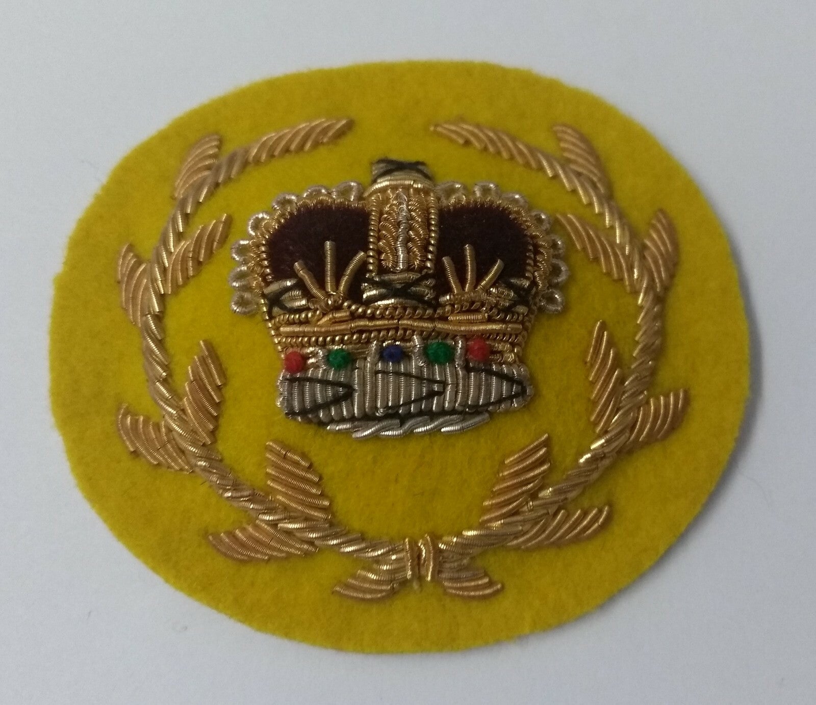 Genuine Vintage British Army Braided RQMS Laurel Crown on Yellow Felt