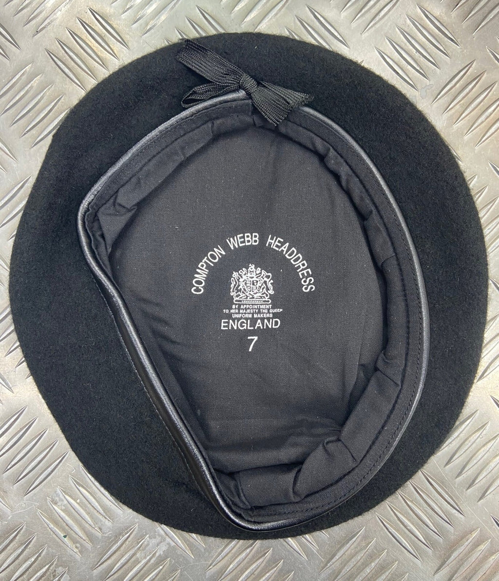 Compton Webb England Style Black Lined Wool Beret 7 New