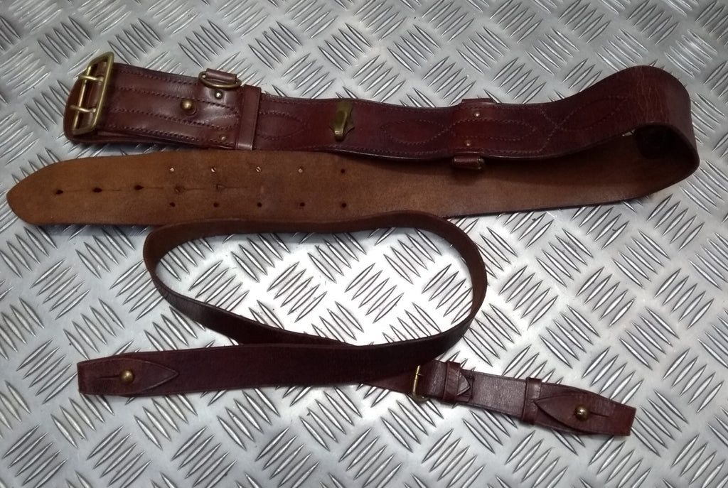 Vintage Sam Browne Belt Brown Leather Belt Set And Cross Over Strap Complete