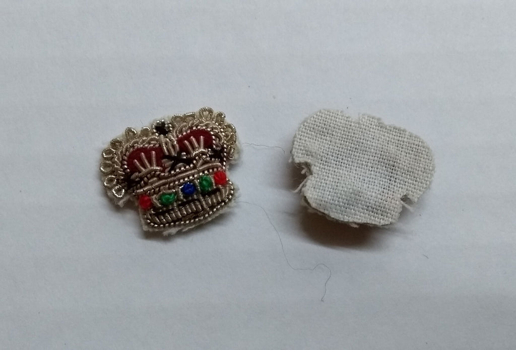 Army Silver Crowns Gilt With Crimson Padding Hand Embroidered Insignia 1/2" 1 Pr