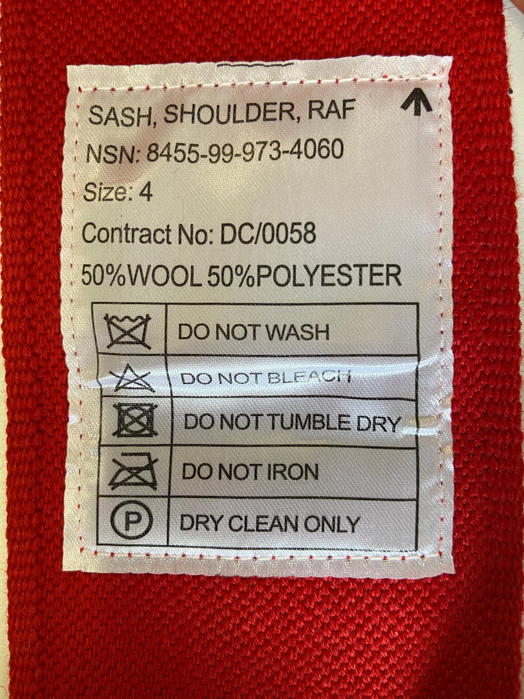 RAF Royal Air Force Shoulder Sash Red for Ceremonial and Parade Size 4