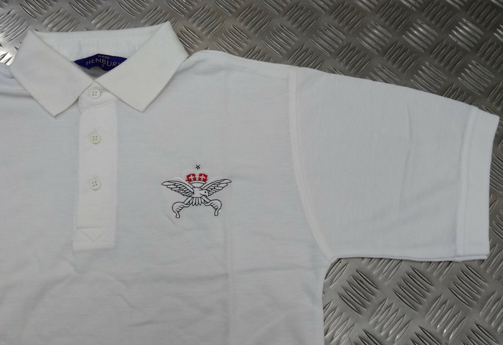 RAF Royal Air Force TI White Polo T Shirt with Physical Training Instructor Logo Henbury