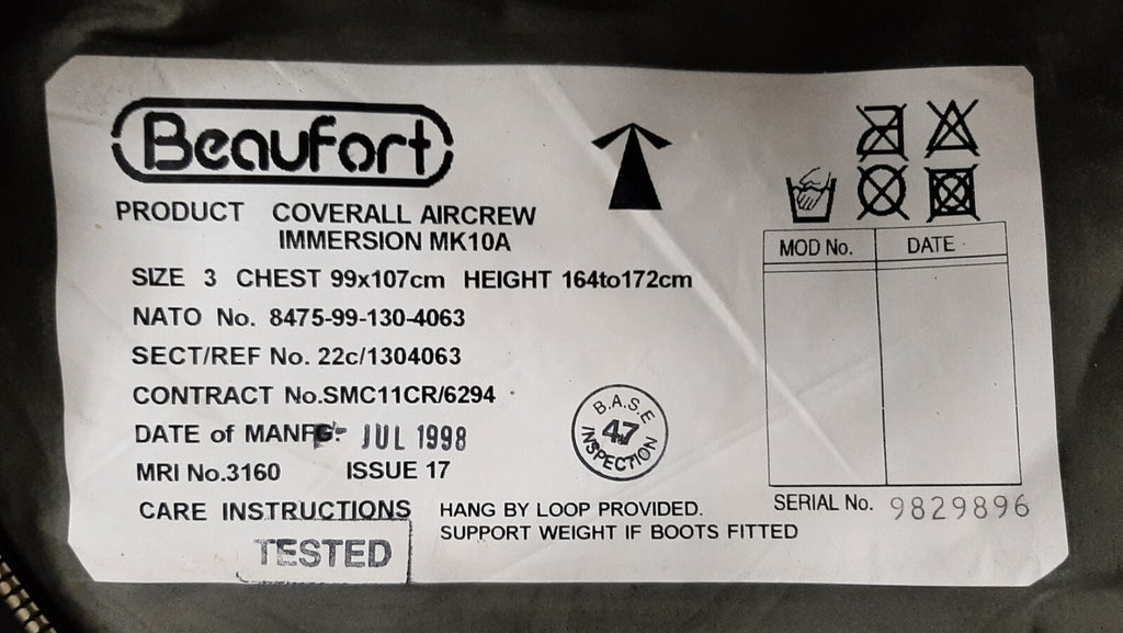 MK10A Coverall Immersion Suit Aircrew Beaufort M L Equipment