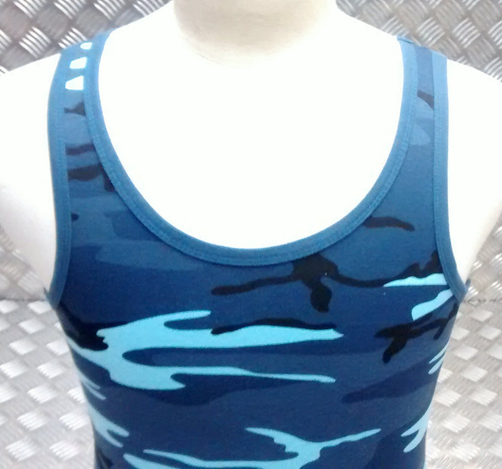 100% Cotton Midnite Blue Camo Sleeveless Vest Singlet Tank Top All Sizes NEW