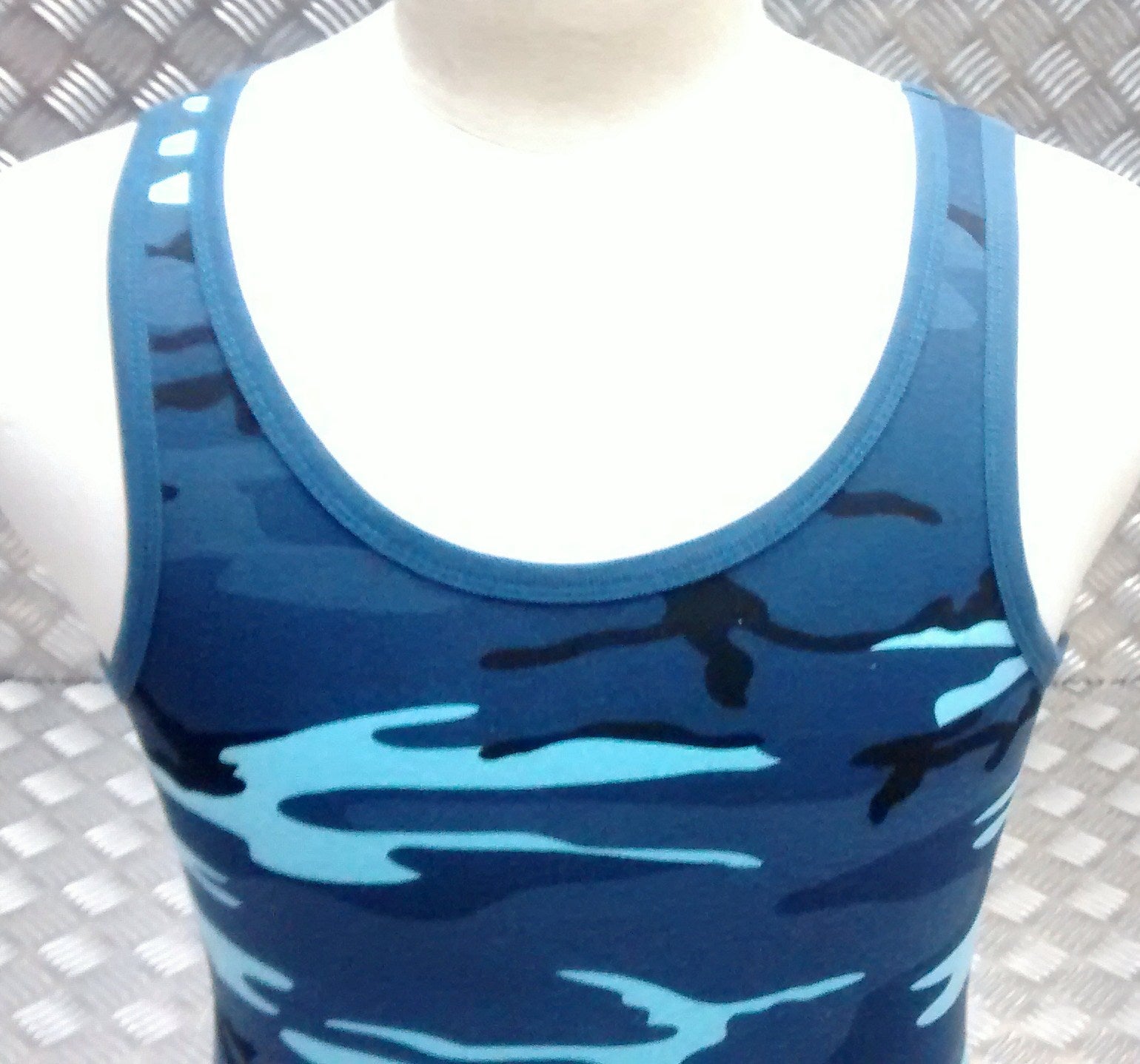 100% Cotton Midnite Blue Camo Sleeveless Vest Singlet Tank Top All Sizes NEW