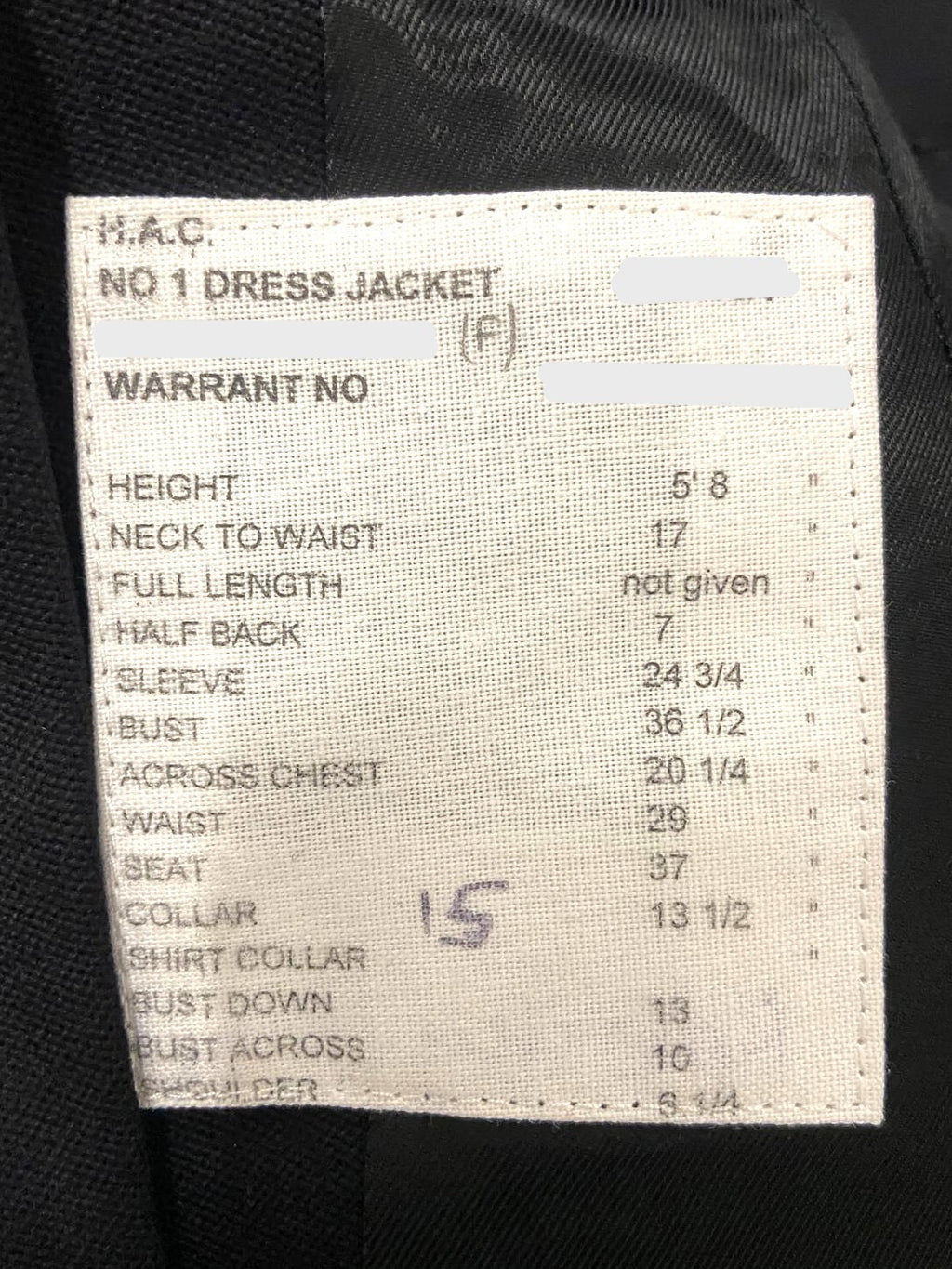 British Army No1 Dress Jacket Female / Womans W/O Warrant HAC Size 36"
