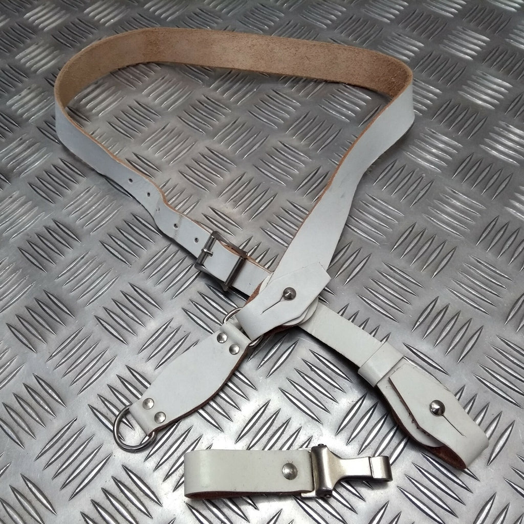 Vintage Sam Browne Strap Shoulder Cross Over White Leather Issue