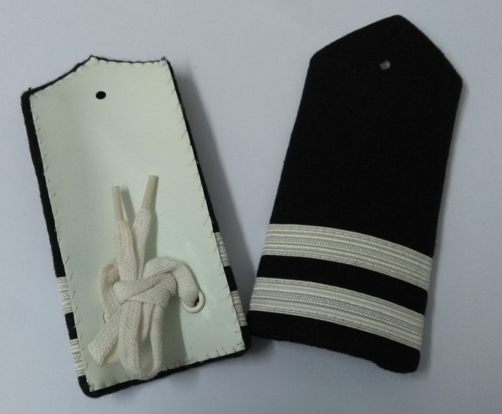 Naval Style 2 Bar Shoulder Boards Epaulette Black w Silver Stripes Fancy Dress