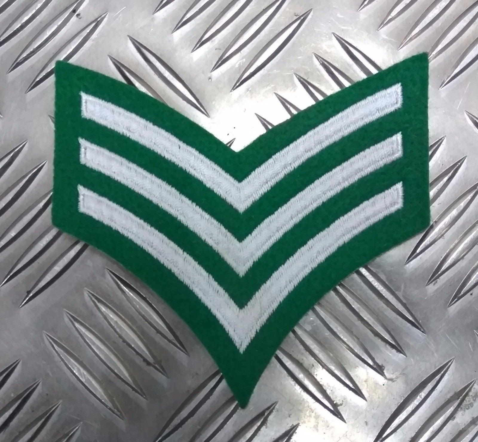 Sergeant Rank Stripes 3 Chevrons Silver on Green Genuine Issue EPB38