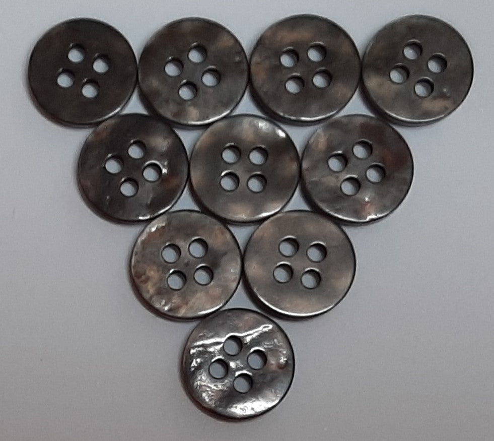 Buttons 10 Vintage 4 Hole for Dress Shirts Pearlesque Black / Grey 10.7mm NOS