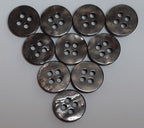 Buttons 10 Vintage 4 Hole for Dress Shirts Pearlesque Black / Grey 10.7mm NOS