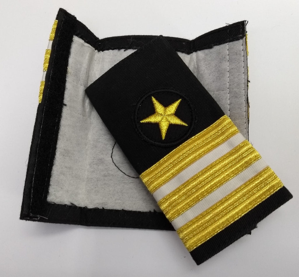 Shoulder Slides Officer Hook & Loop Epaulettes Naval With 3 Gold Bars & Star