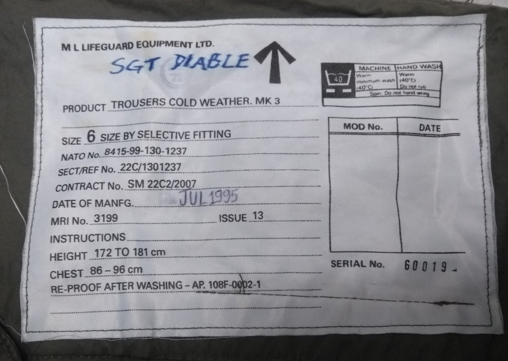 Mk3 Aircrew Trousers Cold Weather M L Lifeguard Equipment LTD.. British