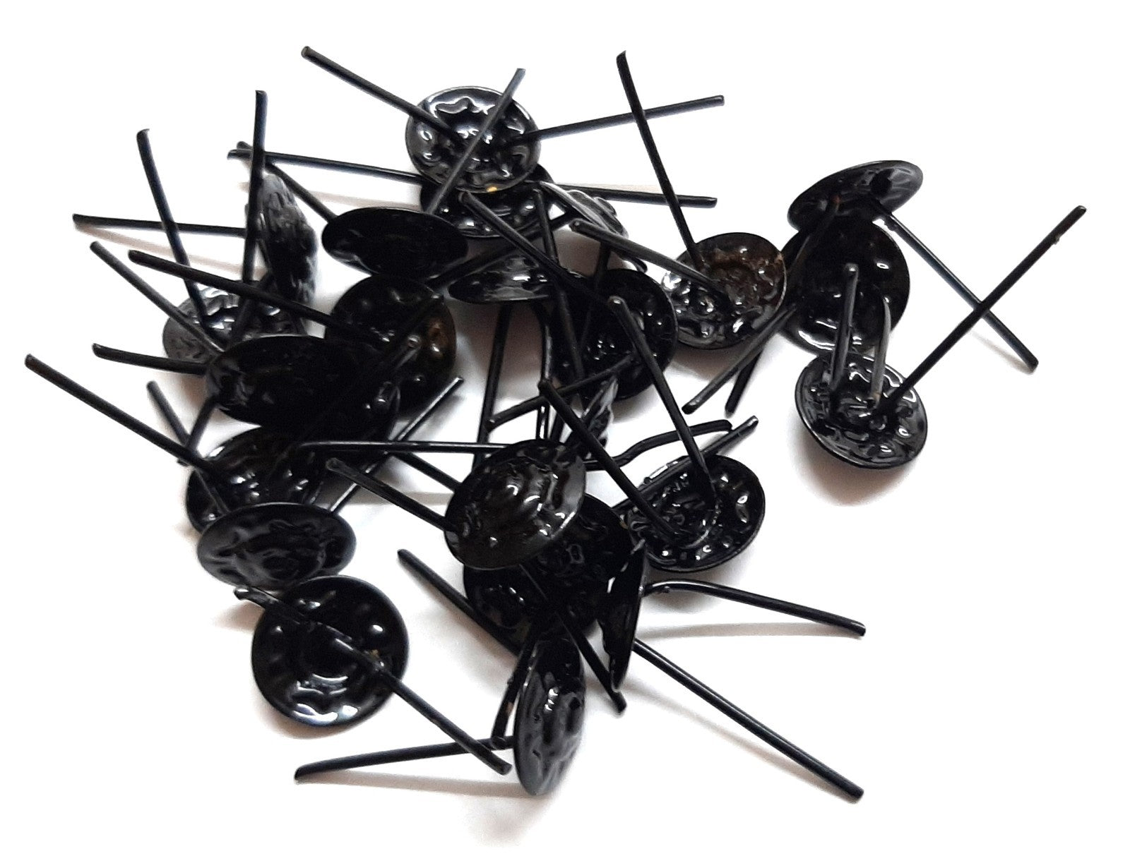 25 Black Rosette Two Prong Fitments Metal Small Grown Rose Heads Job Lot