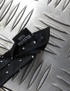 White Dotted Pattern Black Polyester Tie - NEW