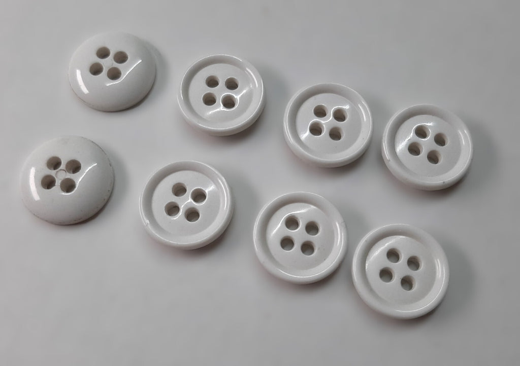 White Small Buttons for Braces British 4 Hole Pattern 14.5mm Set of 8