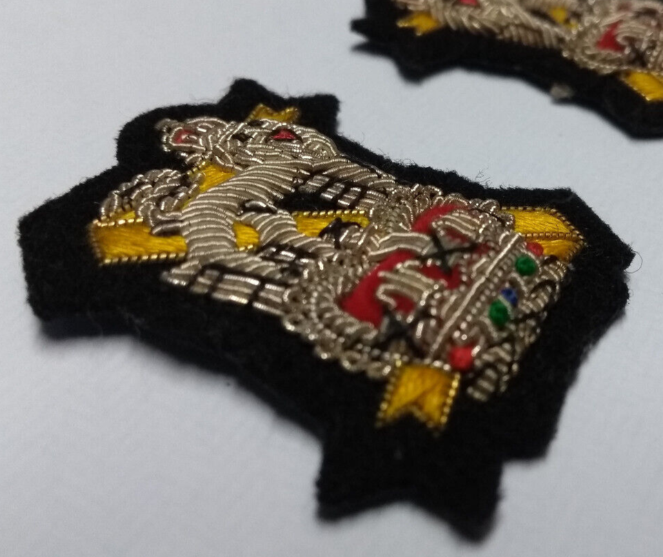 Light Dragoon Mess Dress Collar Badge Gilt Wire Embroidered 1 Pair - NEW