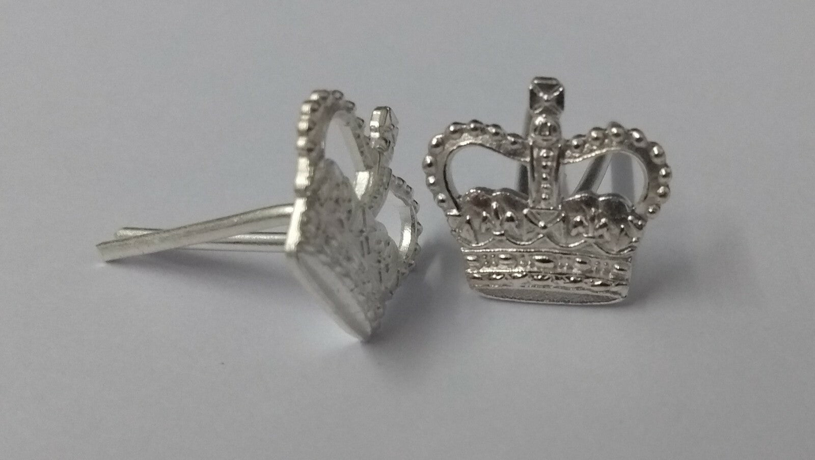 Rank Crown 3/8" Dead Silver Officers Insignia Wire Fitment x 2 NEW