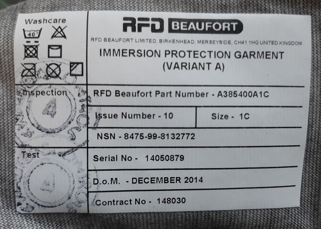 RFD Immersion Suit British Fast Jet Beaufort IPG Variant A Size 1C