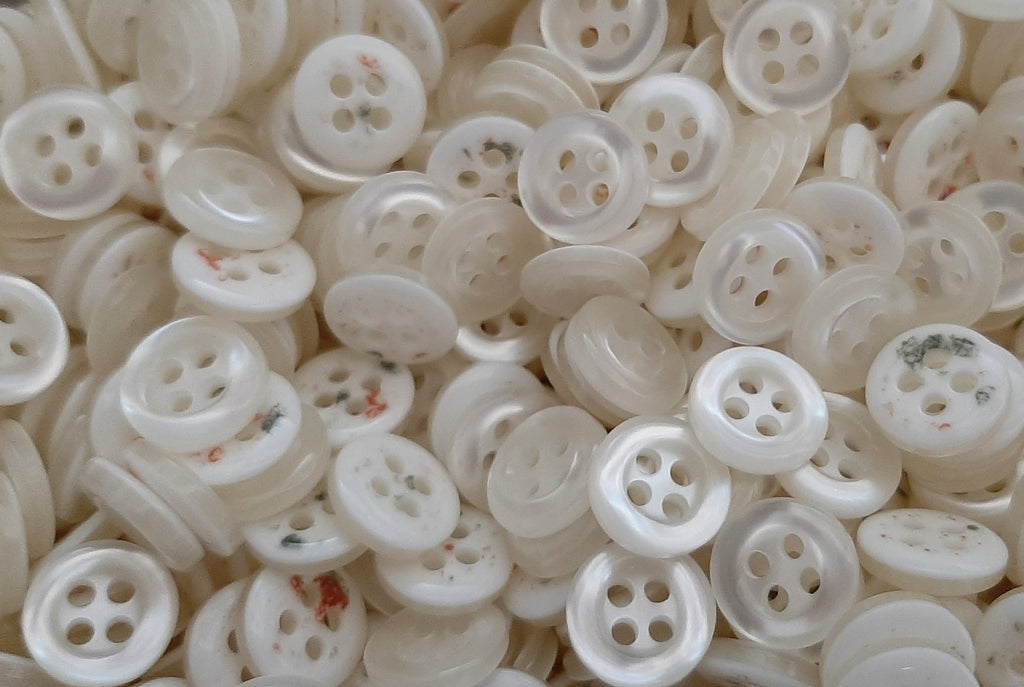 Vintage Buttons 50 4 Hole Tri Service Dress Shirt Pearlesque Clear White 12.6mm