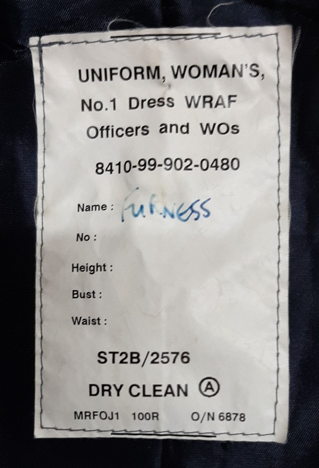 RAF Womans Royal Air Force Jacket No1 Dress OFC / WOs WRAF Blue Grey Colour Size 100cm Reg