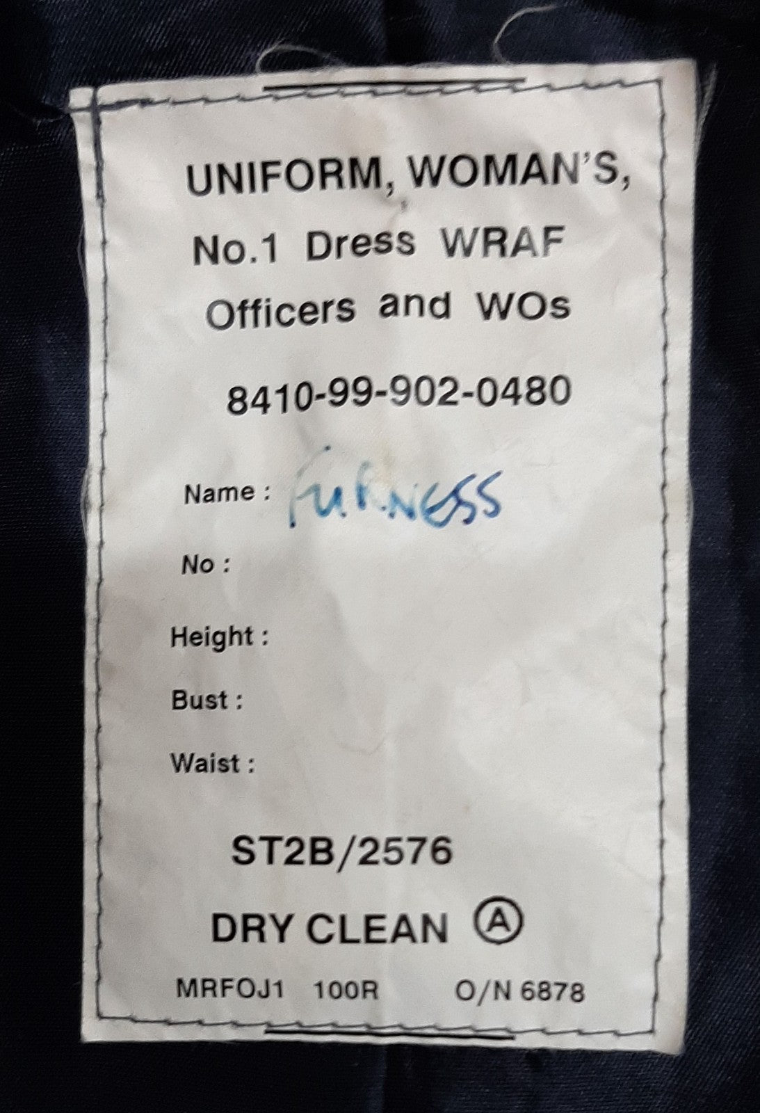 RAF Womans Royal Air Force Jacket No1 Dress OFC / WOs WRAF Blue Grey Colour Size 100cm Reg