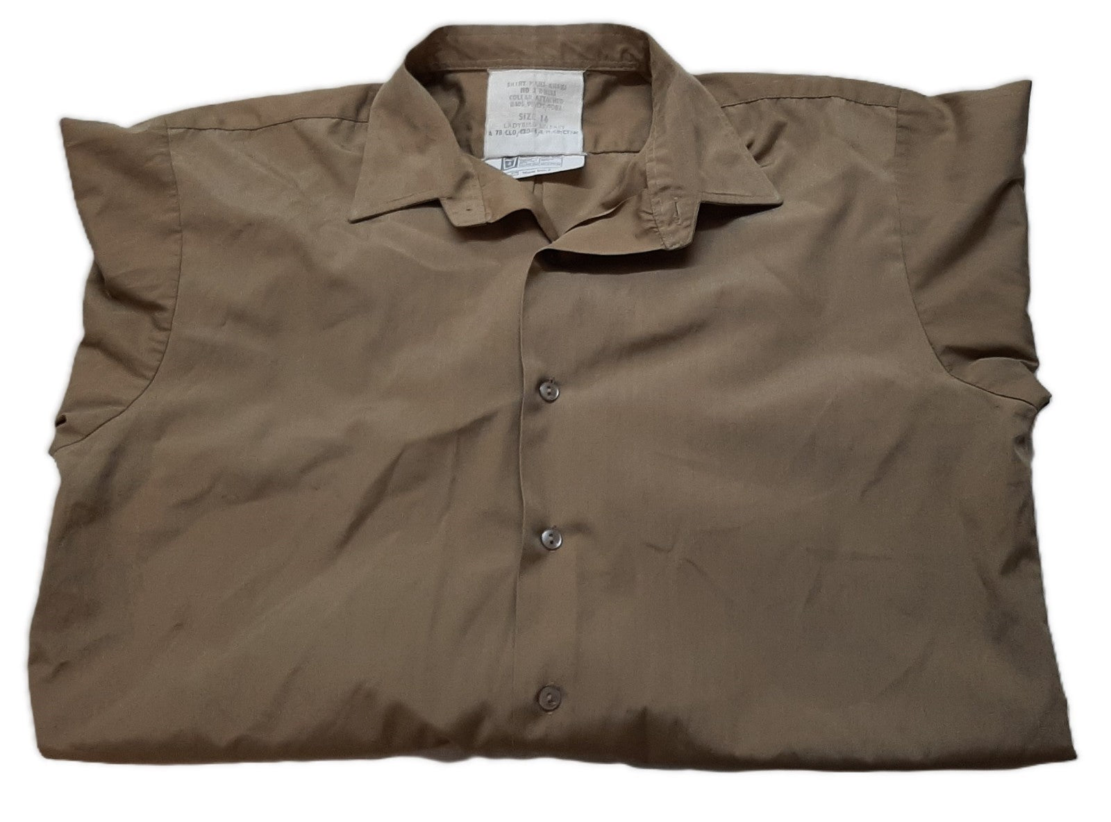 Vintage Combat Shirt Brown / Khaki Dress Long Sleeves Collar Size 16"
