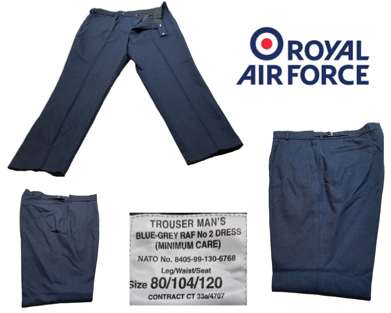 No2 Trousers RAF Royal Air Force Blue-Grey Colour Old Pattern Dress Waist 104cm
