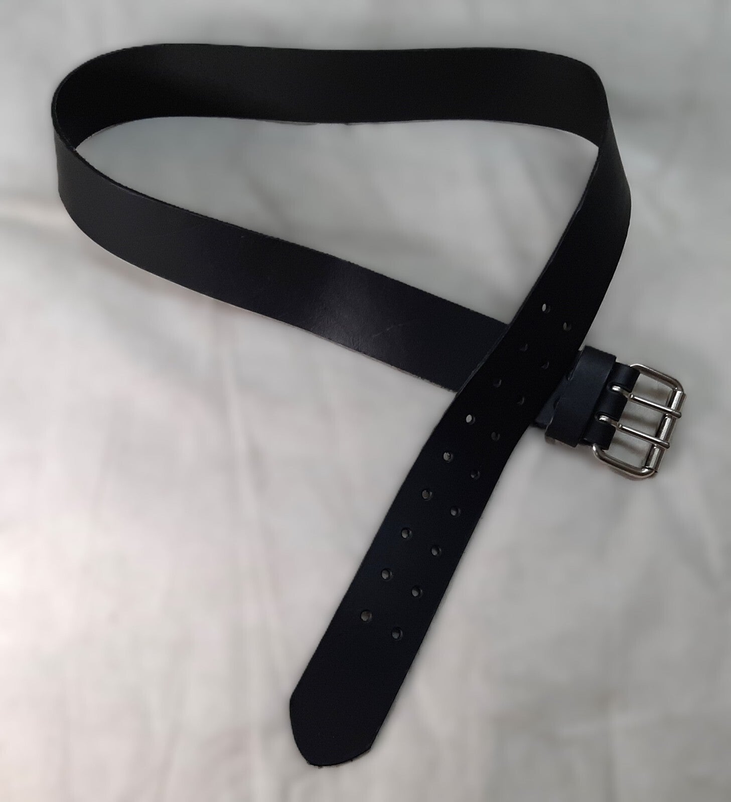 2" Utility Belt Full Grain Leather Nickel Plated Double Prong Roller Buckle