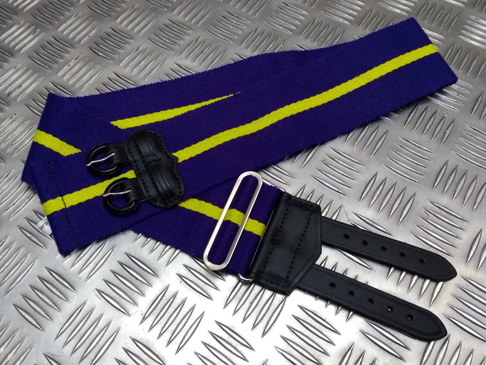Stable Belt Issue Purple with Yellow Stripe Double Leather Strap 36"