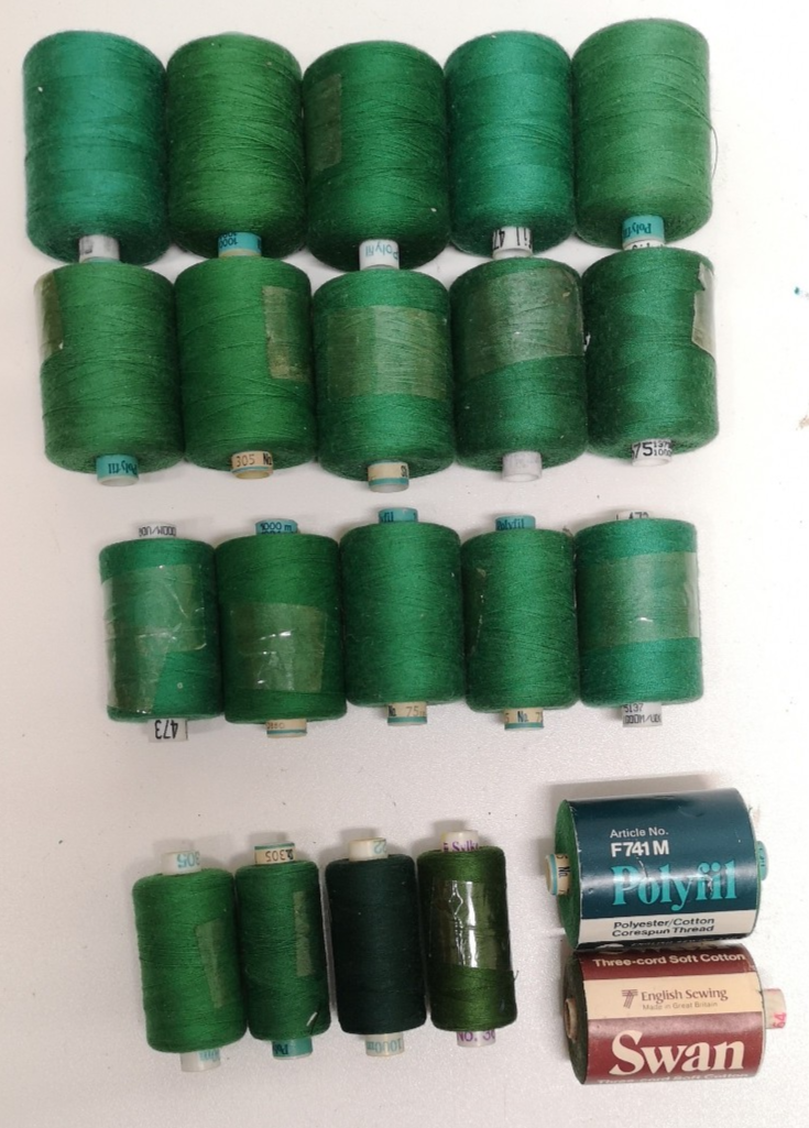 Polyfil Polyester/Cotton Corespun Thread Green Colour Shades joblot of 21 rolls