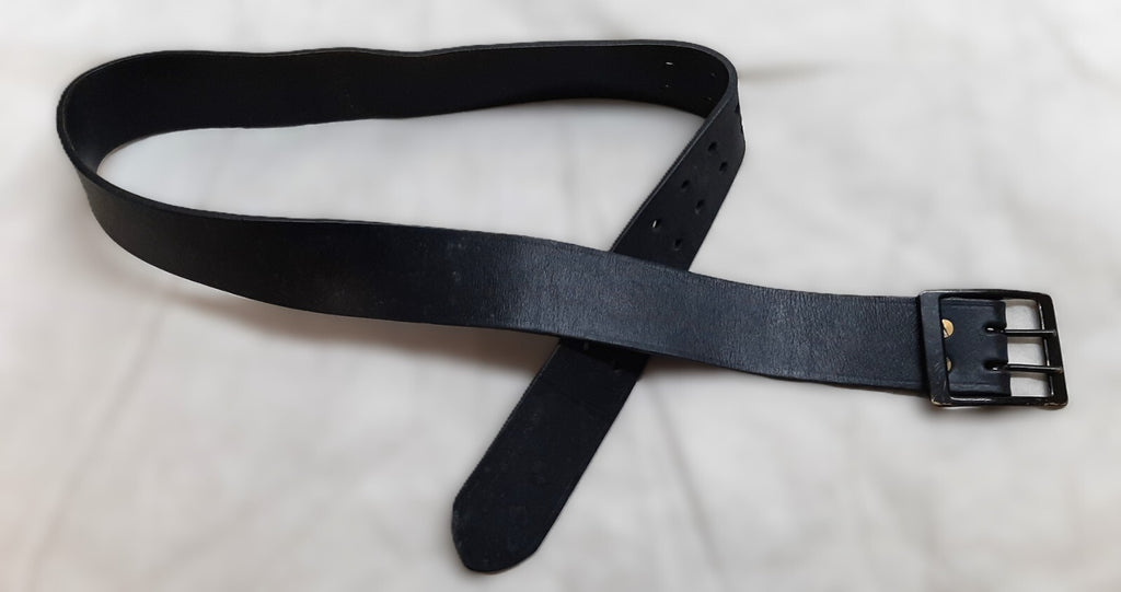 Vintage Leather Belt Solid Brass Double Prong Painted Buckle 49mm Wide Size 41"