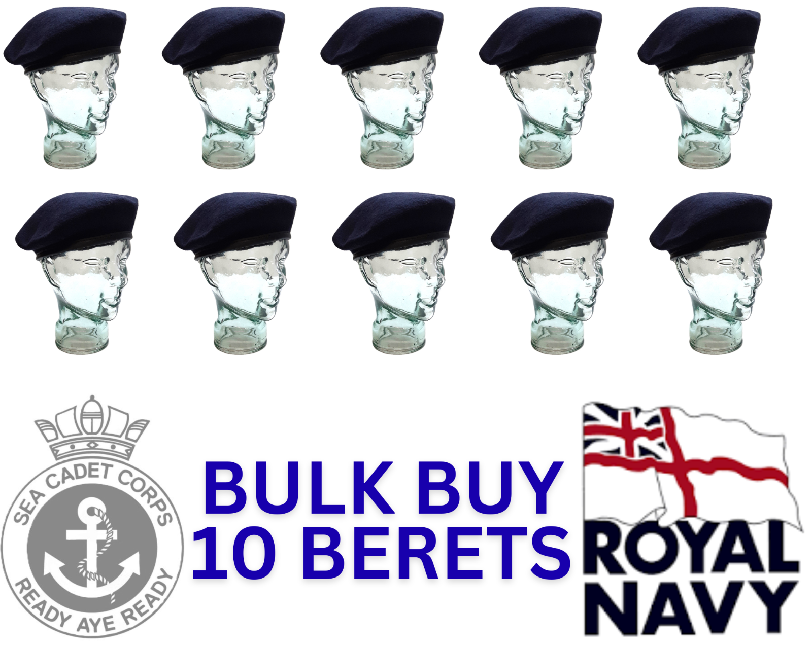 RN Navy Beret Wool Knitted With Leather Rim Naval Size 53cm x 10 Pieces NEW