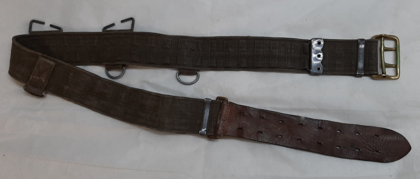 Vintage Belt Webbing Load Carry / Pistol Canvas / Leather WaistBelt Max 44"