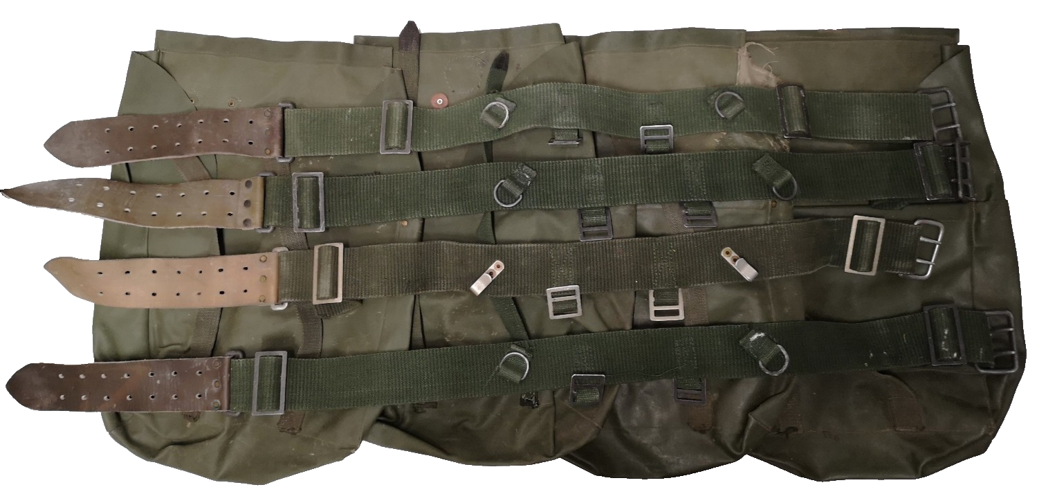 Vintage Army Issue Heavy-duty Vinyl Backpacks & Belts x4ea Heavy Wear & Defects