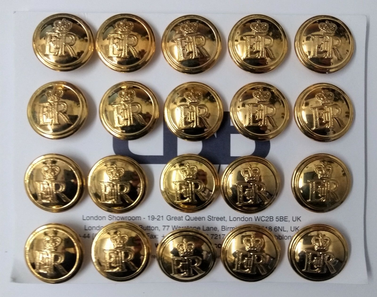 Genuine British Made LBB E R II Queens Livery Crown Gilt Buttons x20