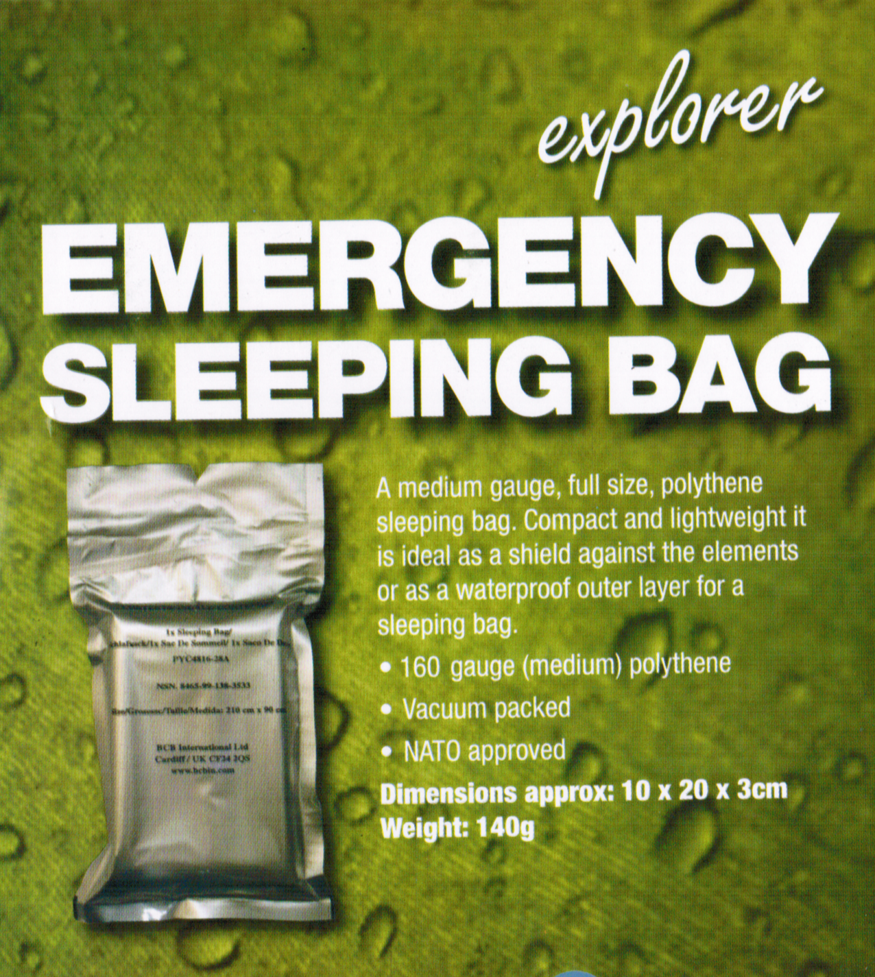 Emergency Sleeping BCB Army NSN Vacuum Sealed 140G Size 210 x 90cm NEW