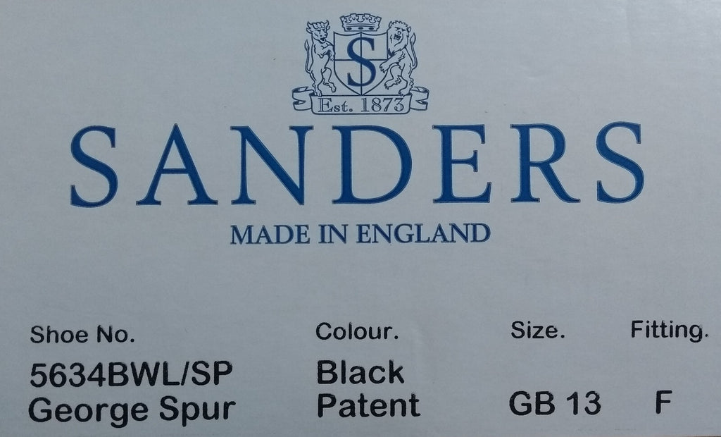 Sanders George Boots Officers Black Patent With Spur Box Housing UK 13