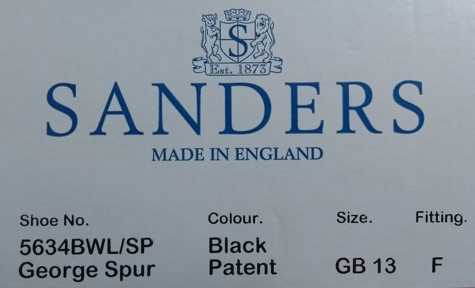 Sanders George Boots Officers Black Patent With Spur Box Housing UK 13