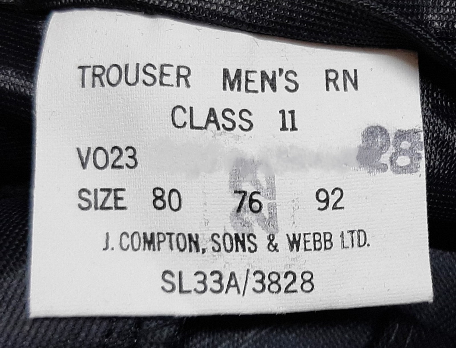 Trousers Class 2 Naval Pattern Mens CII RN Bell Bottom (Flares) Size 80/76/92cm