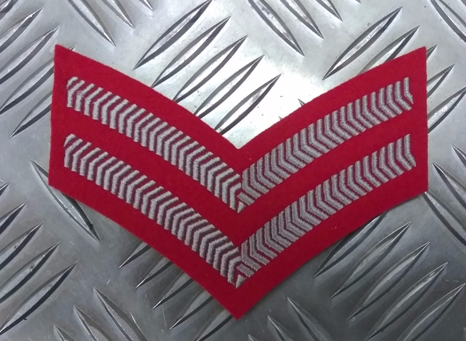 2 Chevron Corporal Stripes Patch Grey on Red Genuine Issue EPB4